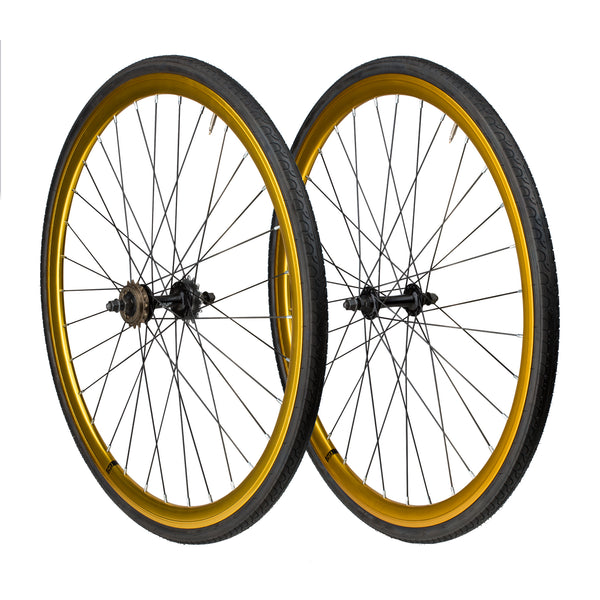 6KU Fixie Front Rear Wheelset Anodized Gold 6KU Bikes